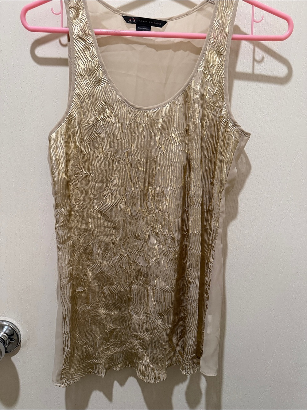 Armani Exchange Metallic Gold Textured Tank Top